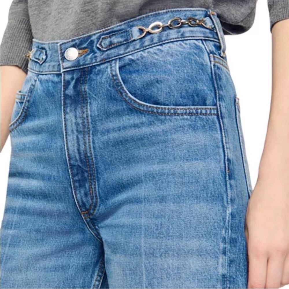 Sandro High Rise Blue Women's Jeans with Chain Detail Sz 40/8 - Picture 12 of 13